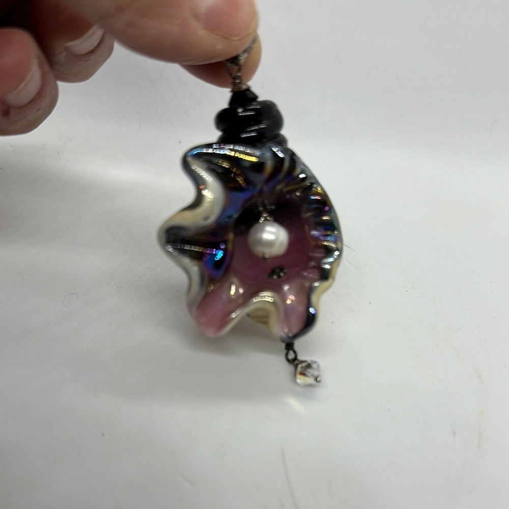 Hand Crafted Iridescent Shell Earrings with Pearl